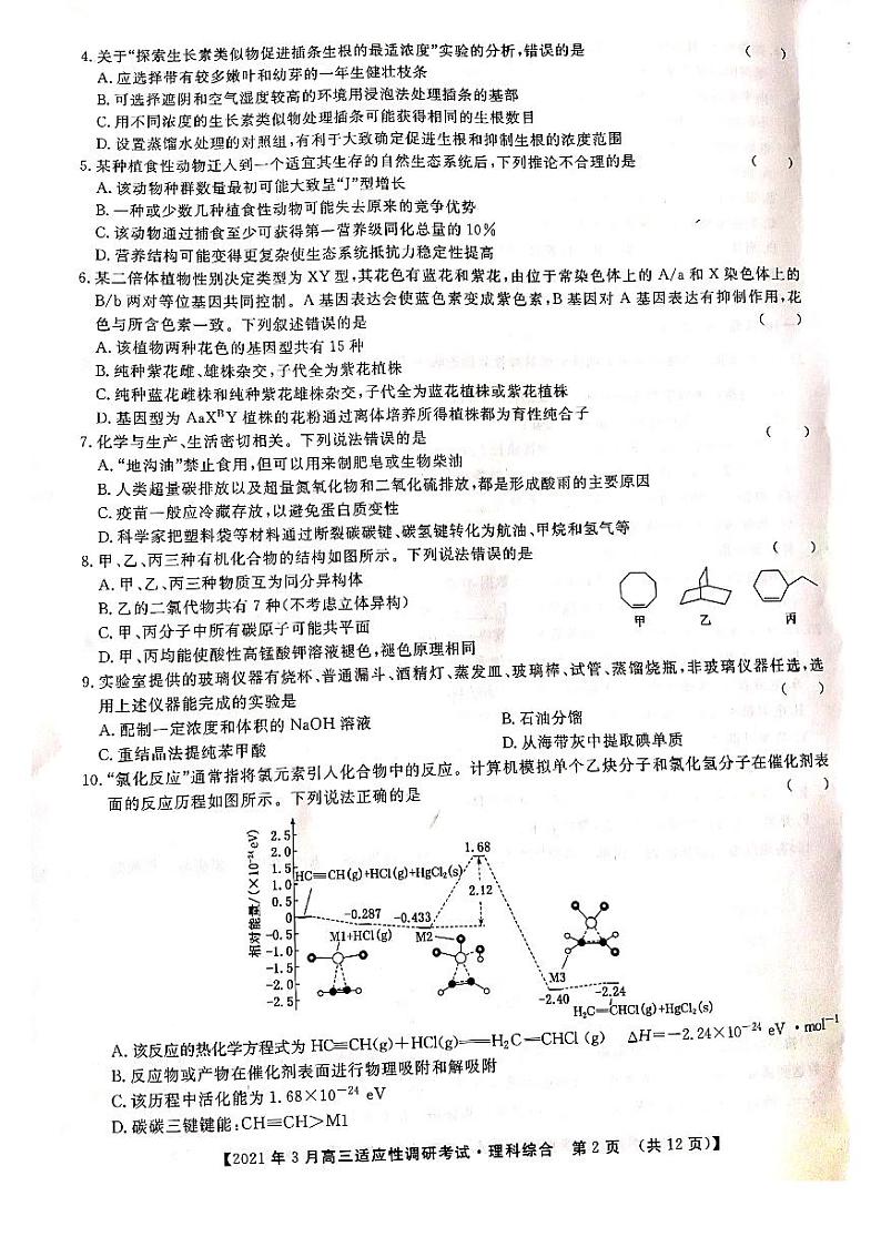 山西省晋中市2020-2021学年高三下学期3月适应性考试（二模）理科综合试题含答案02