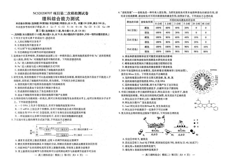 江西省南昌市2020届高三第二次模拟考试理科综合试题含答案01