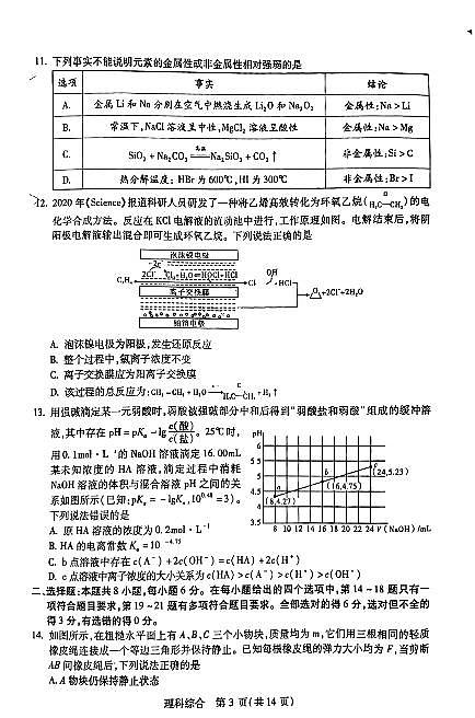 2022陕西宝鸡高三二模理综试卷无答案03