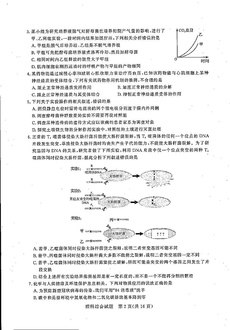 2022届河南省实验中学等湘豫名校联考高三下学期3月联考 理科综合试题（PDF版）02