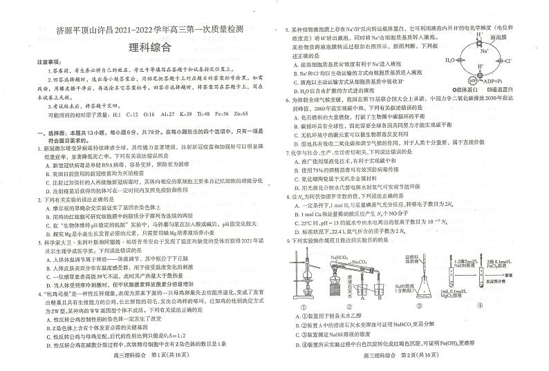 理科综合试卷第1页