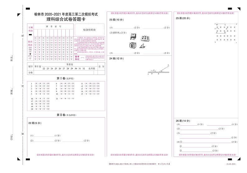 陕西省榆林市2021届高考模拟第二次测试（二模）理综试题（含答案）01