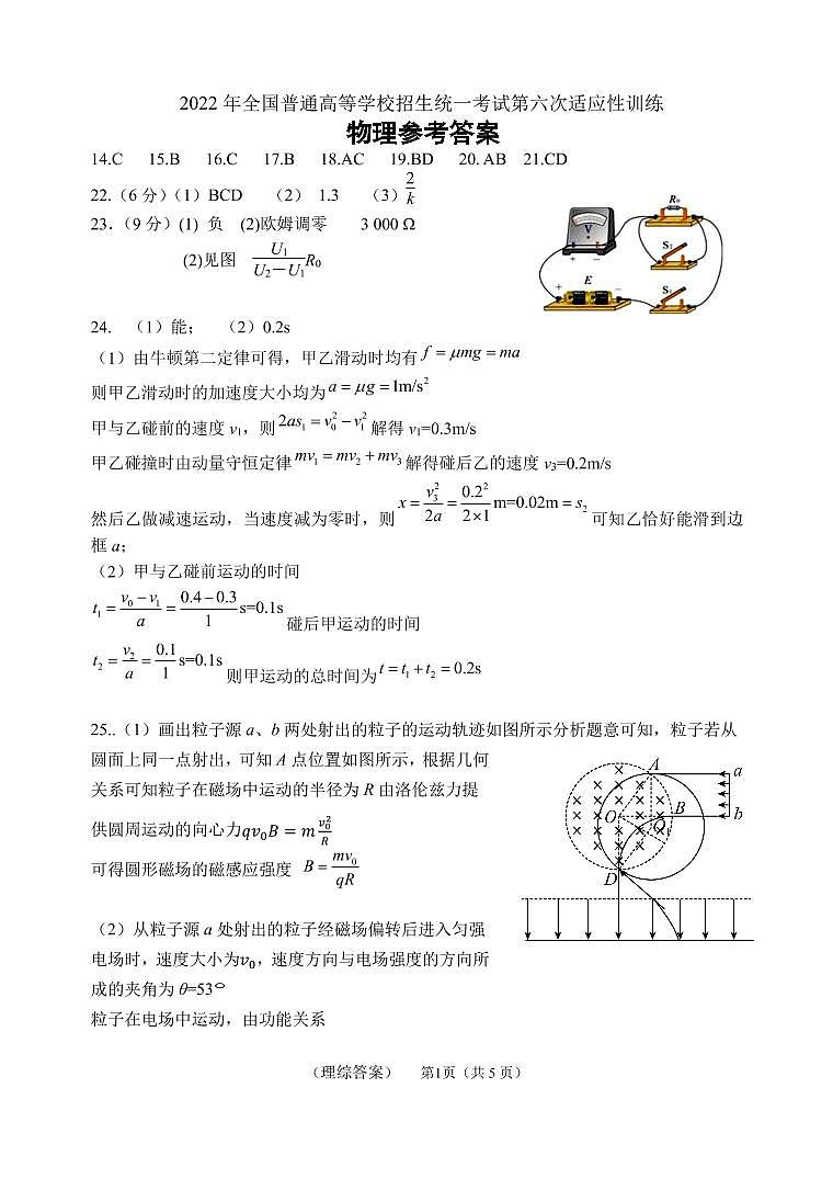 模考6（理综答案）第1页