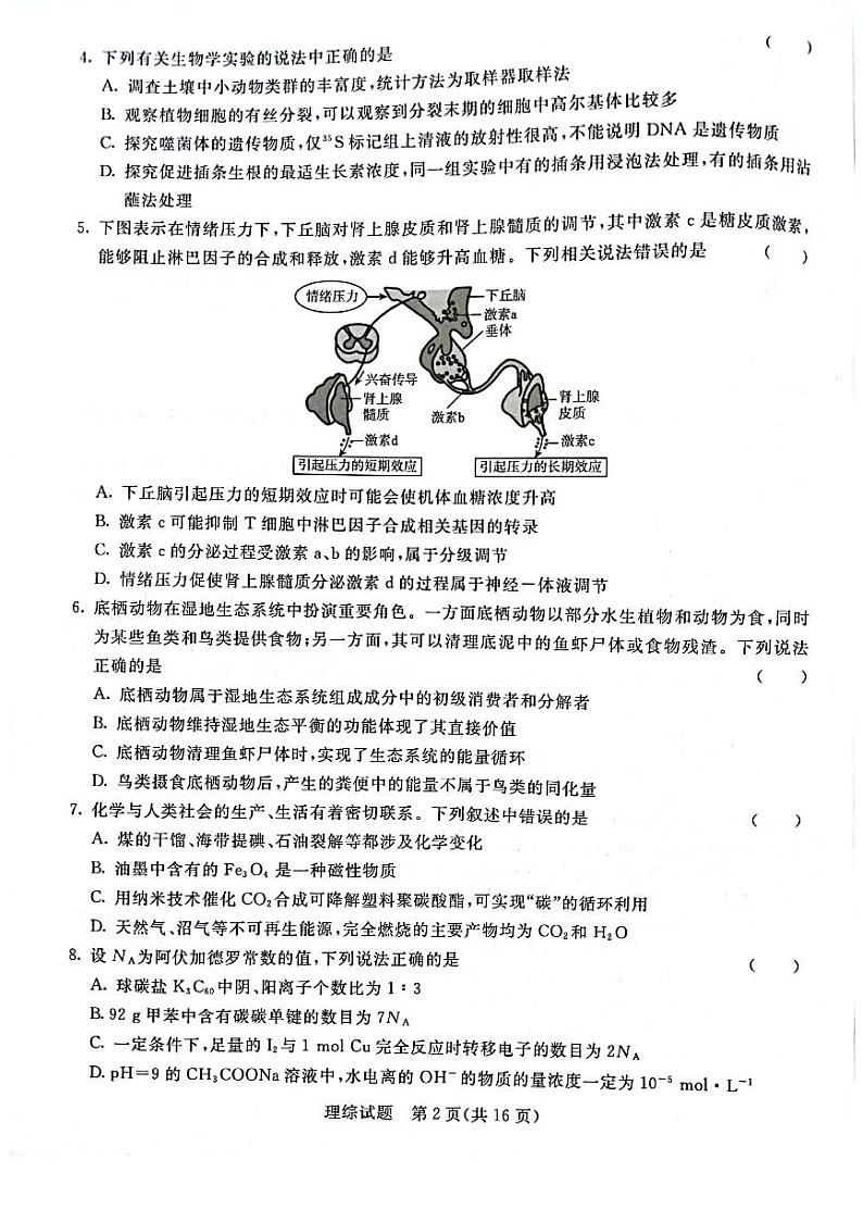 河南省2021-2022学年高三下学期2月百校大联考理综试题（青桐鸣）（PDF版含答案）02