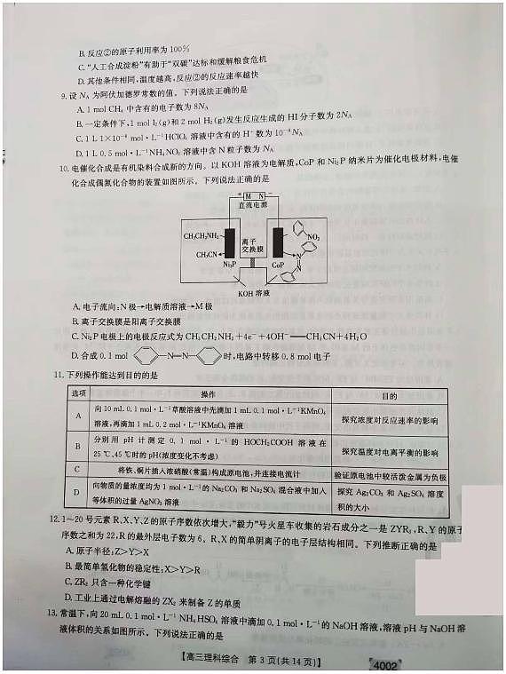 2022届贵州省黔东南州高三一模考试理科综合试题含答案第3页