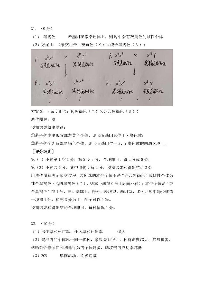 2022江西重点中学协作体高三第一次联考（2月）理综试卷及答案02