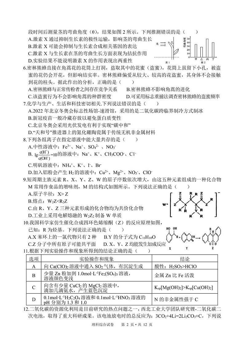 2022届宁夏吴忠市高三下学期高考模拟理科综合试题  PDF第2页