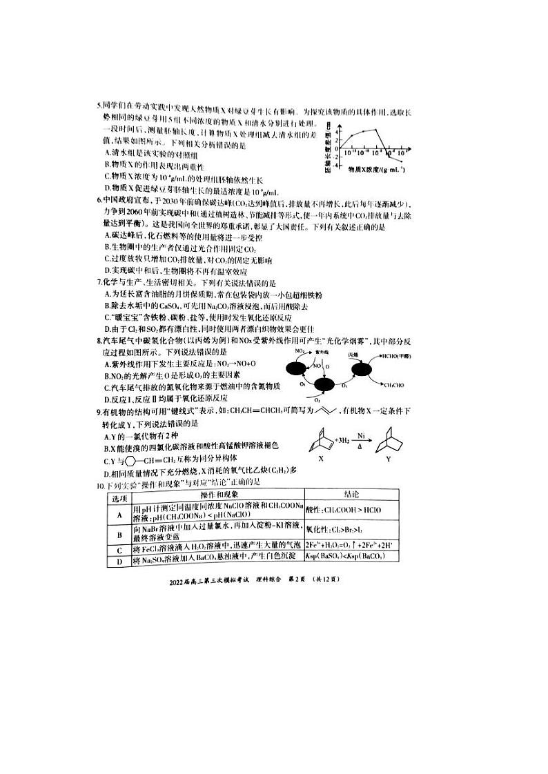 2022年广西柳州高三三模理综试卷及解析02