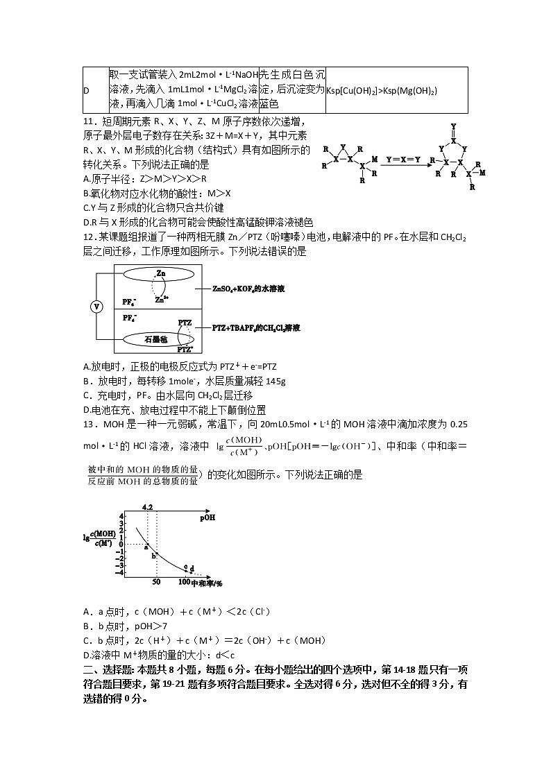 2022届安徽省安庆市示范高中高三4月联考理科综合试题 word第3页