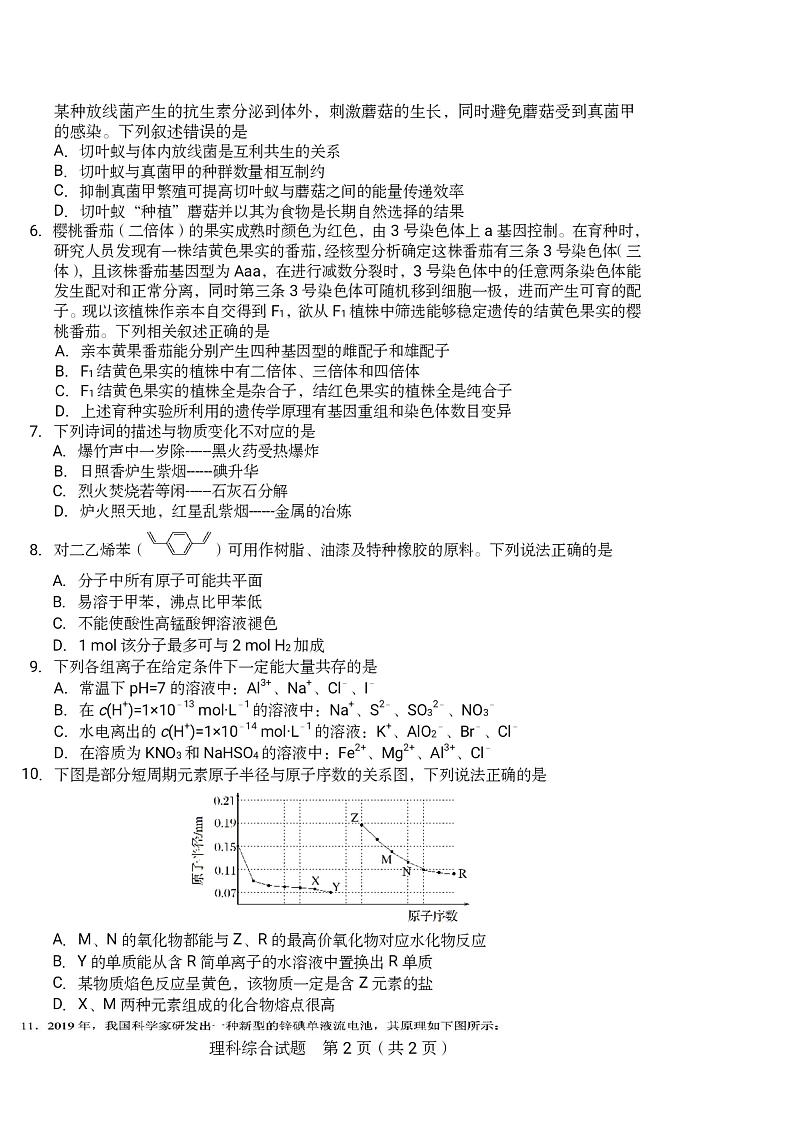 吉林省长春市普通高中2020届高三质量监测（三）（三模）理科综合试题 PDF版含答案02