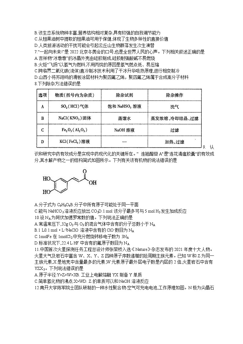 2022临汾高三下学期高考考前适应性训练考试（二）（二模）理综试题无答案02