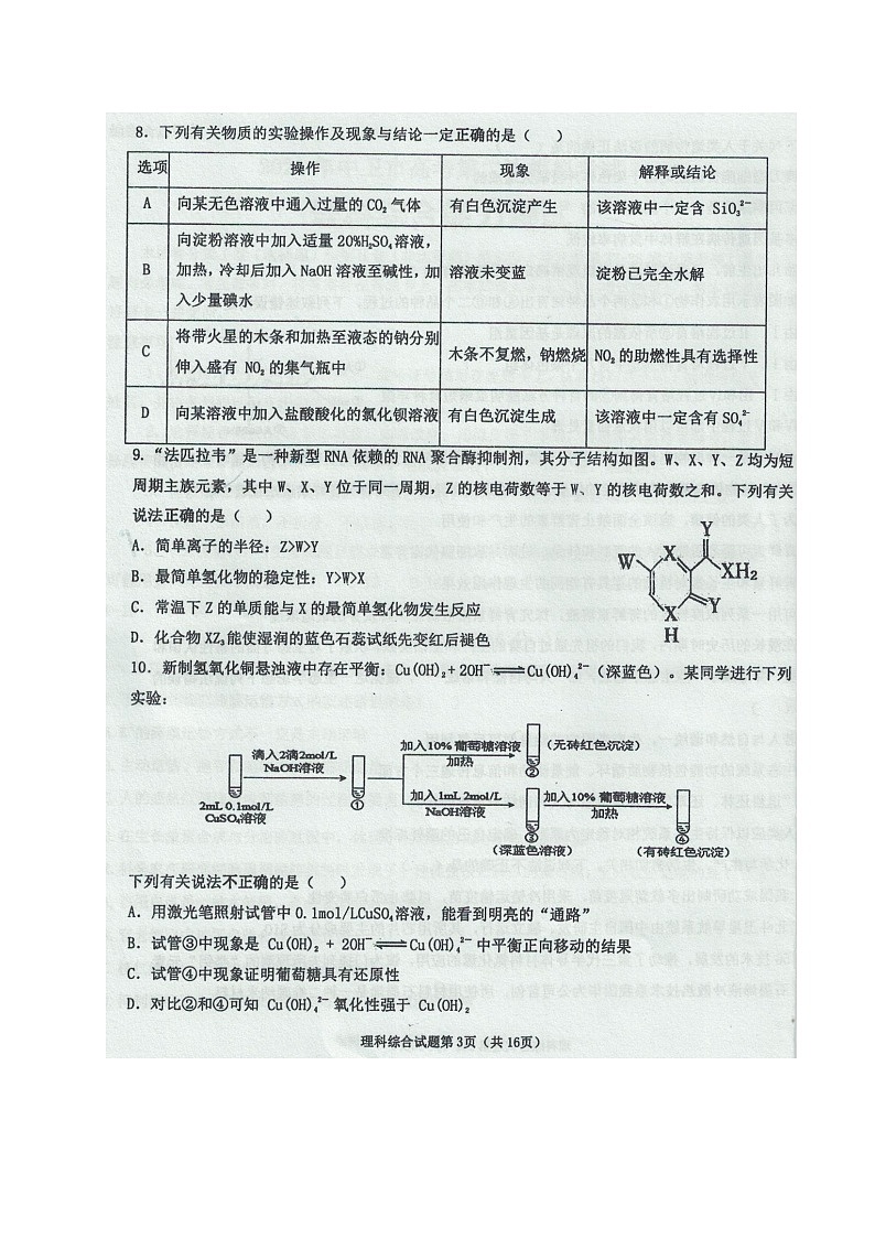 宁夏中卫市2021届高三下学期第二次模拟考试理科综合试题 扫描版含答案第3页