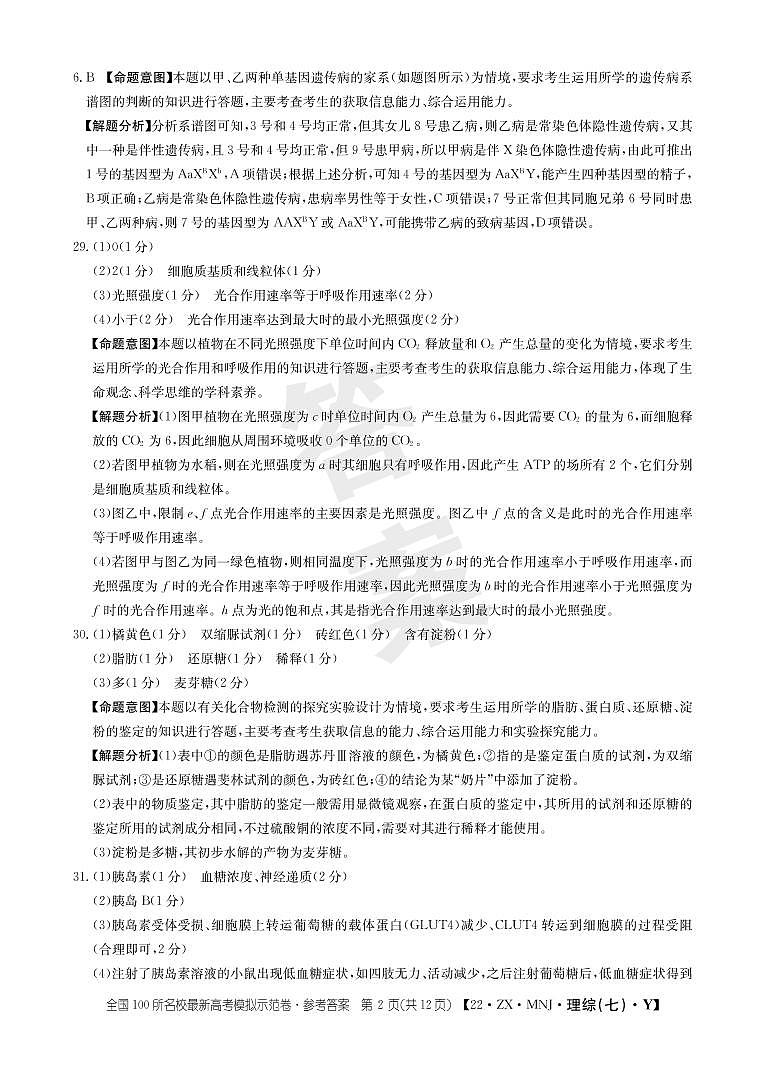 2022届贵州省普通高等学校招生全国统一模拟测试理科综合（PDF版含答案）02