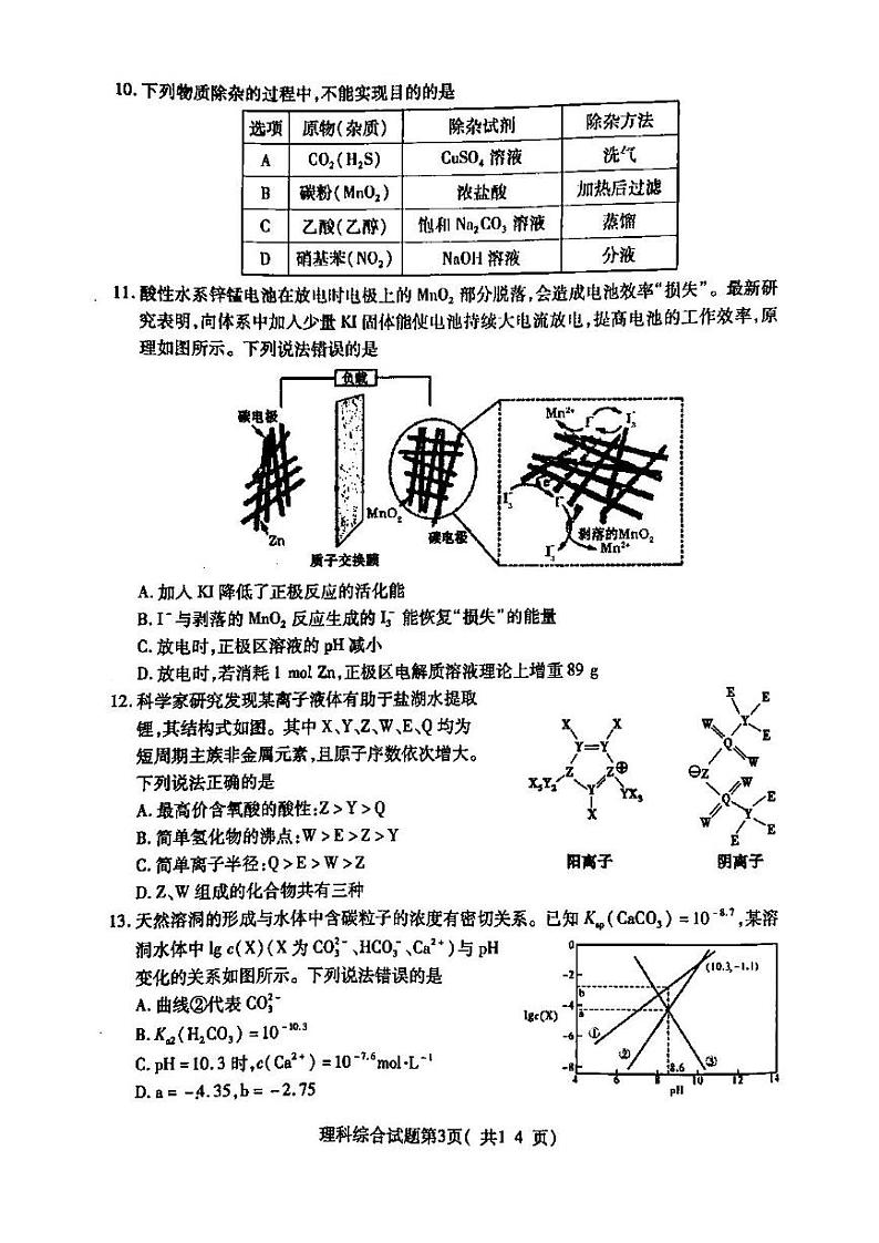 2022年临汾市高考考前适应性训练考试（三）理科综合试卷含答案（临汾高三三模）03