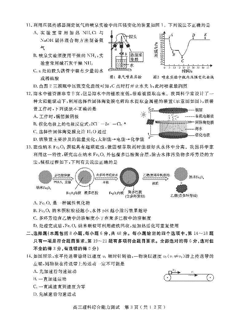 四川省乐山市2021届高三上学期第一次调查研究考试（12月）理科综合试题含答案03