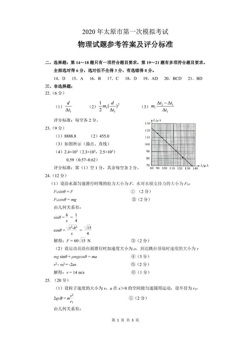 山西省太原市2020年高三年级模拟试题（一）理科综合试题  word01