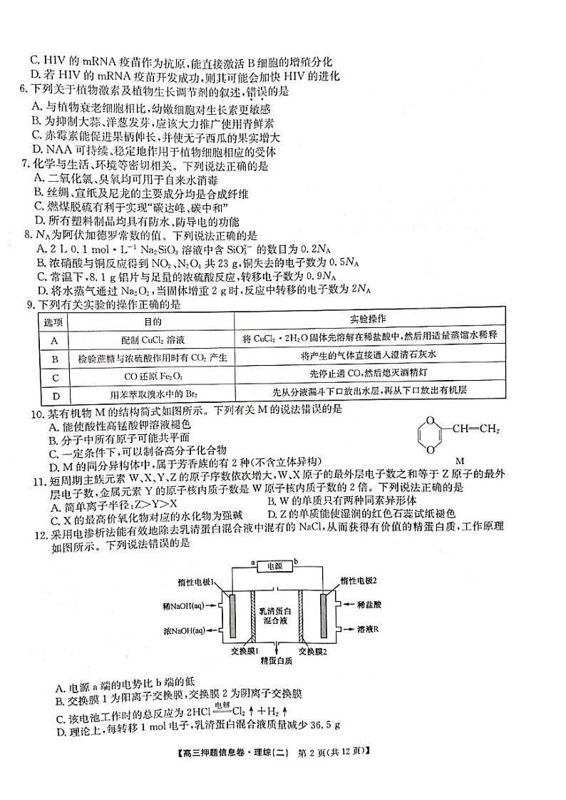 2022届河南省平顶山市、许昌市、汝州市九校联盟高三下学期押题信息卷（二）理科综合试题（PDF版）02