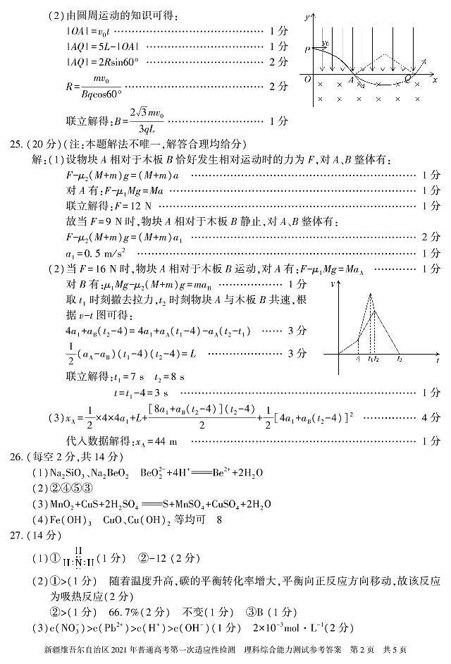 2021届新疆维吾尔自治区高三下学期普通高考第一次适应性检测理科综合试卷 PDF版02