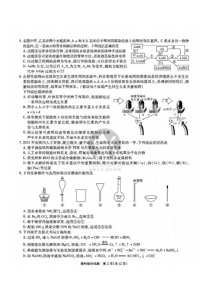 2022年4月江淮十校高三第三次联考 理科综合试题和答案解析第2页