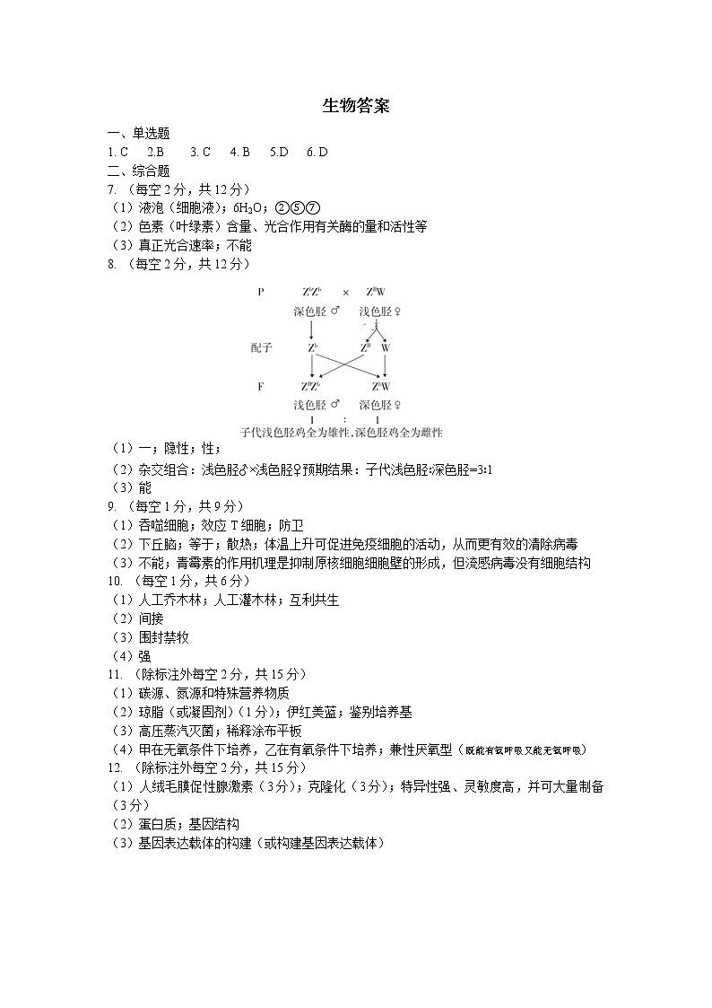 2020届陕西省渭南市大荔县高三4月模拟考试理科综合试题 PDF版01