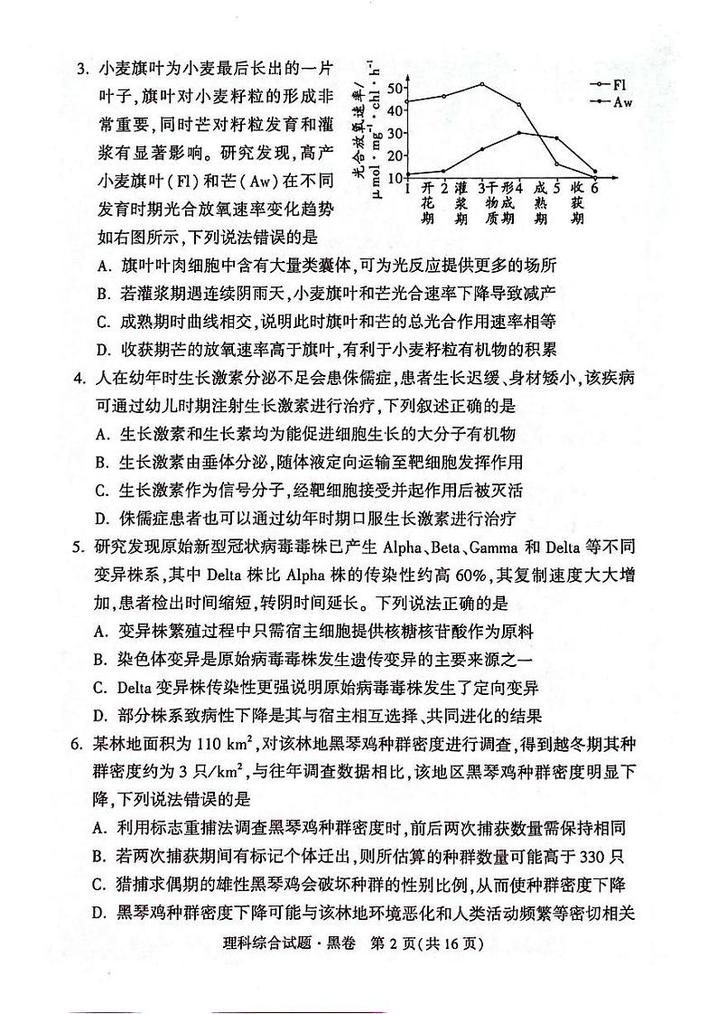 2022届高考押题黑白卷 理科理综试卷及答案（PDF版）02