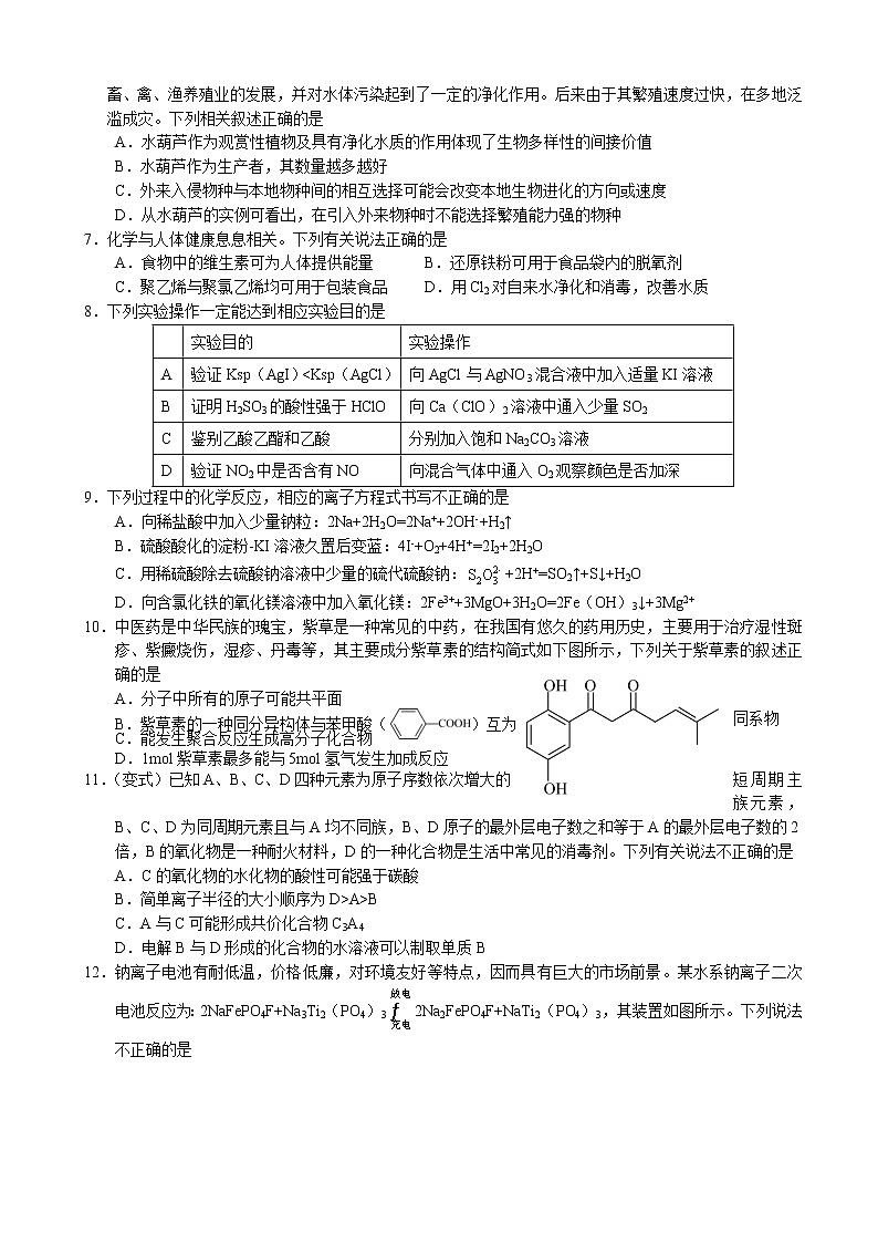 河南省南阳市第一中学校2021-2022学年高三第三次月考理综试题第2页