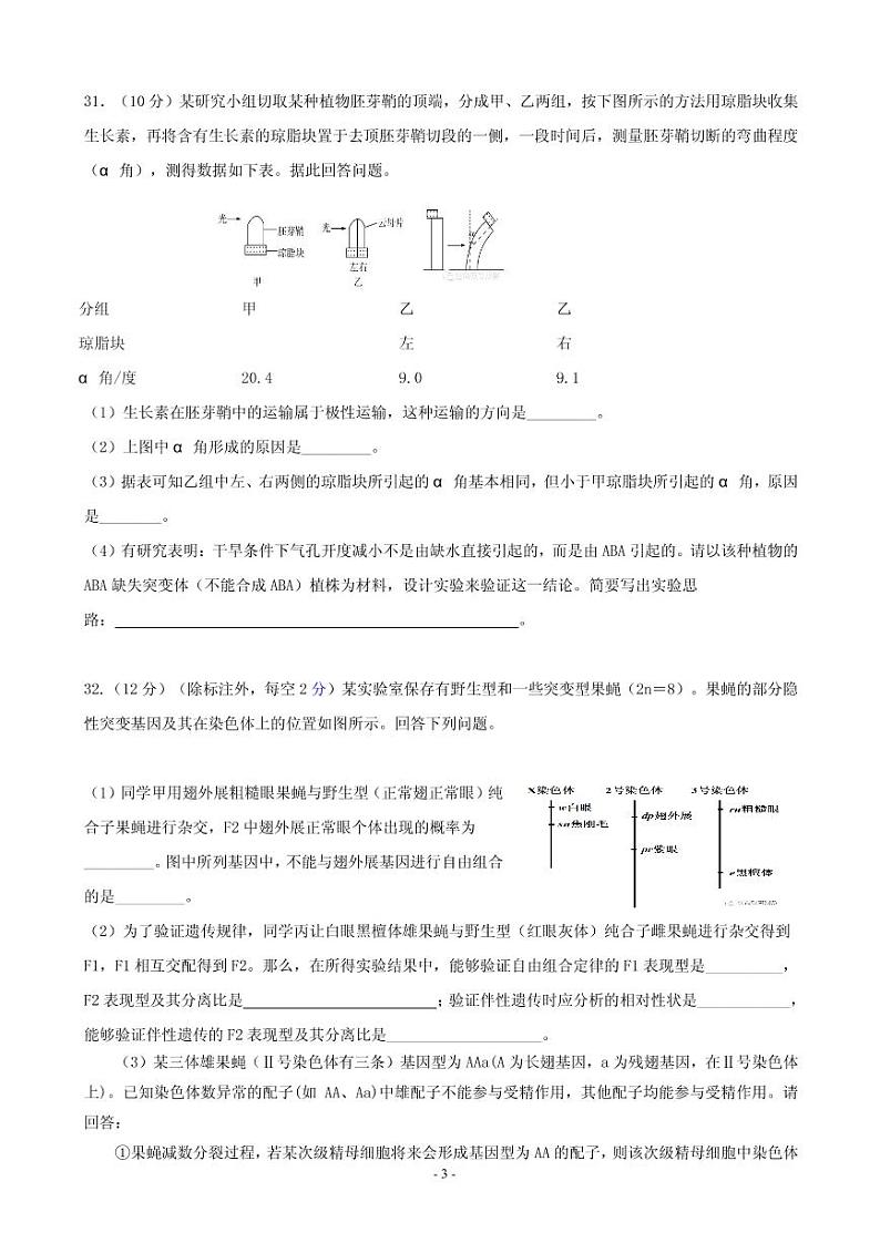 2020届四川省仁寿第一中学校北校区高三12月月考理综试题（PDF版）03