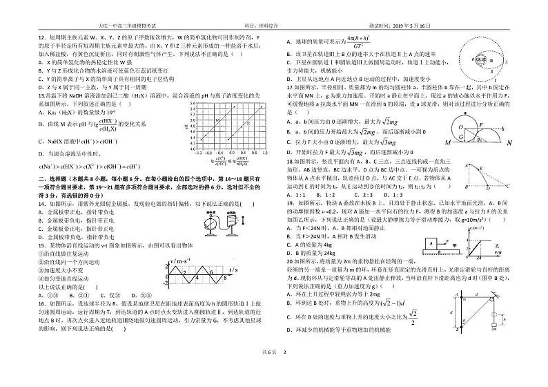 2019届黑龙江省大庆第一中学高三第三次模拟考试理科综合试题 PDF版02