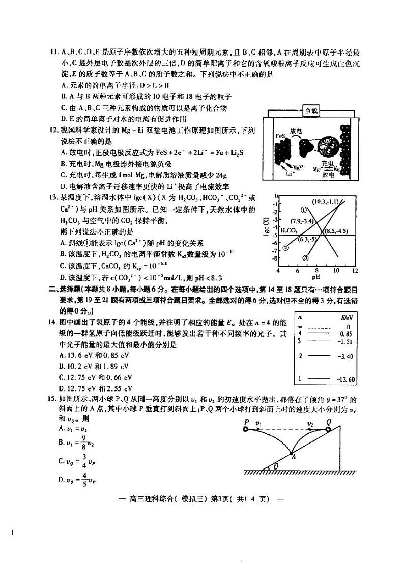 2022年5月江西省南昌市2022届高三第三次模拟测试（三模）理科综合试题含答案第3页