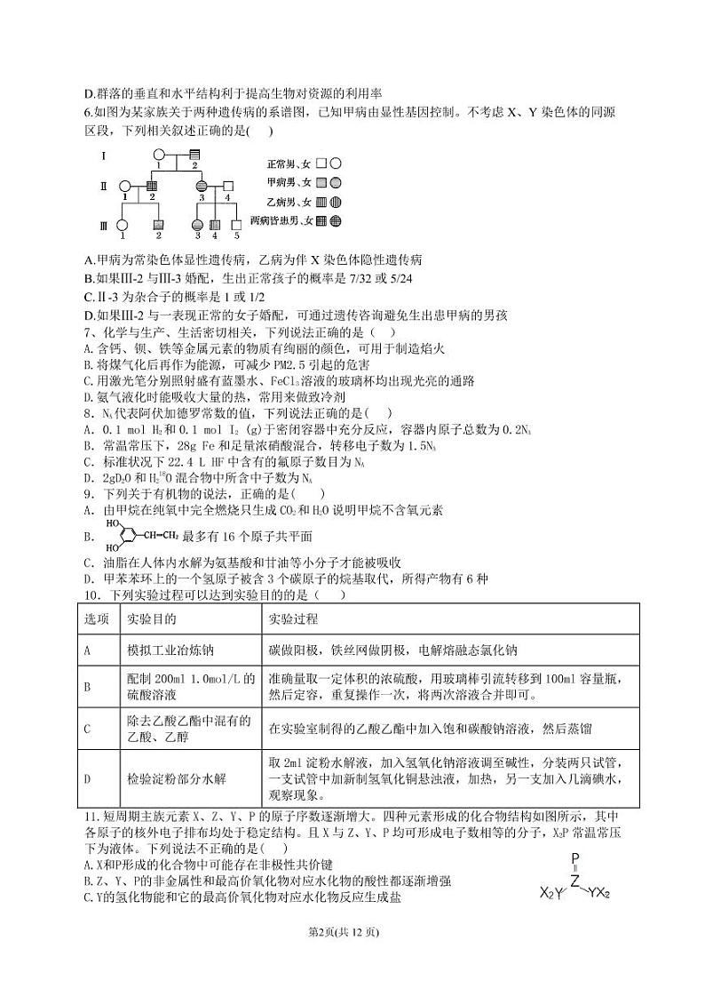2019-2020学年第二学期四川省成都石室中学高2020届二诊模拟考试-理综试卷第2页