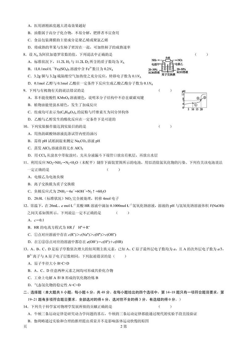 2020届安徽省六安市第一中学高三下学期模拟卷（六）理科综合试题 PDF版02