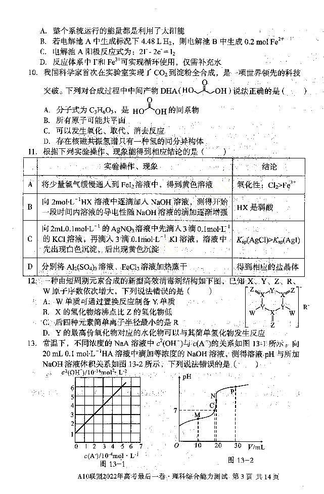 安徽省十校联盟2022届高三最后一卷理科综合试题第3页