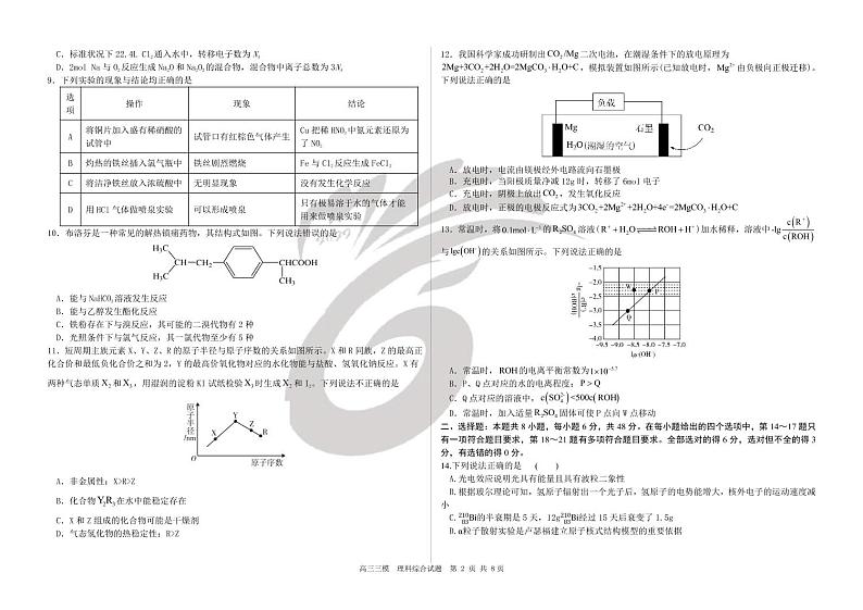 黑龙江省哈尔滨市第六中学2019级高三第三次模拟考试理综试卷第2页