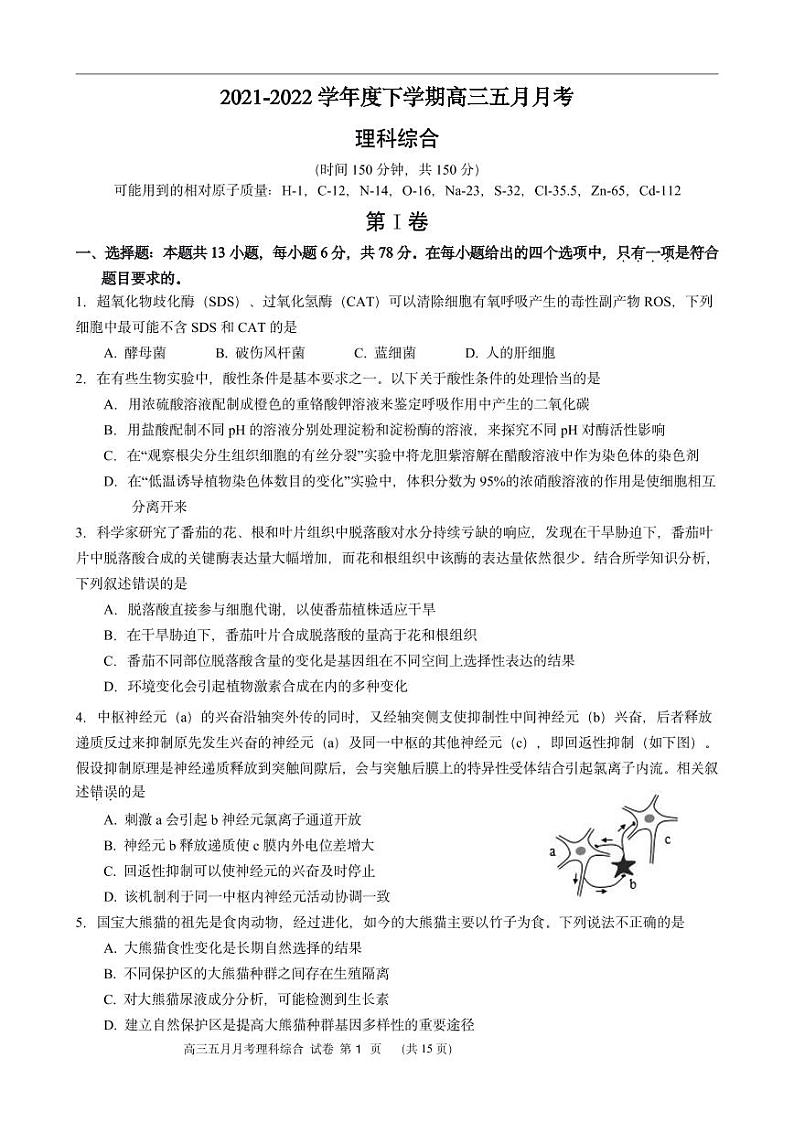2022南宁二中高三五月月考理科综合PDF版试卷含答案解析01