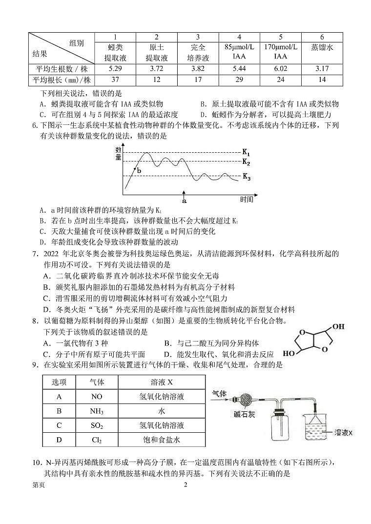 2022届安徽省淮南市高三第二次模拟考试理科综合试题PDF版含答案02