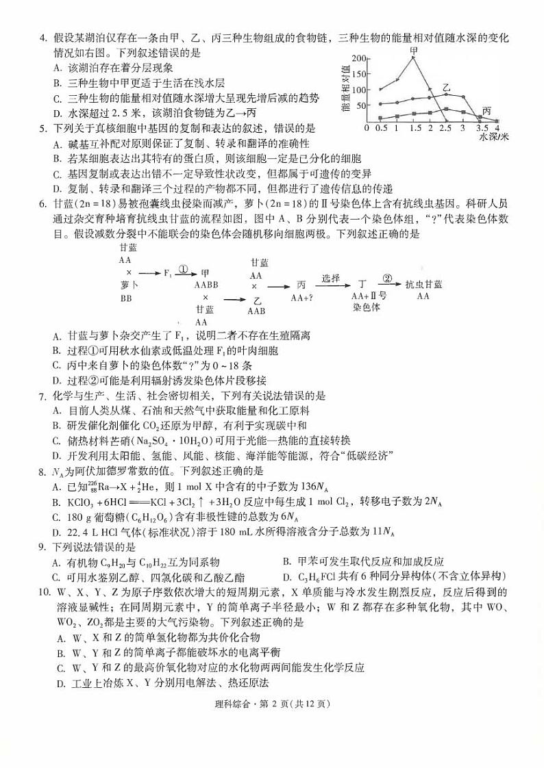 2022届云南省昆一中高三第九次考前适应性训练（理综试卷）（PDF版）02