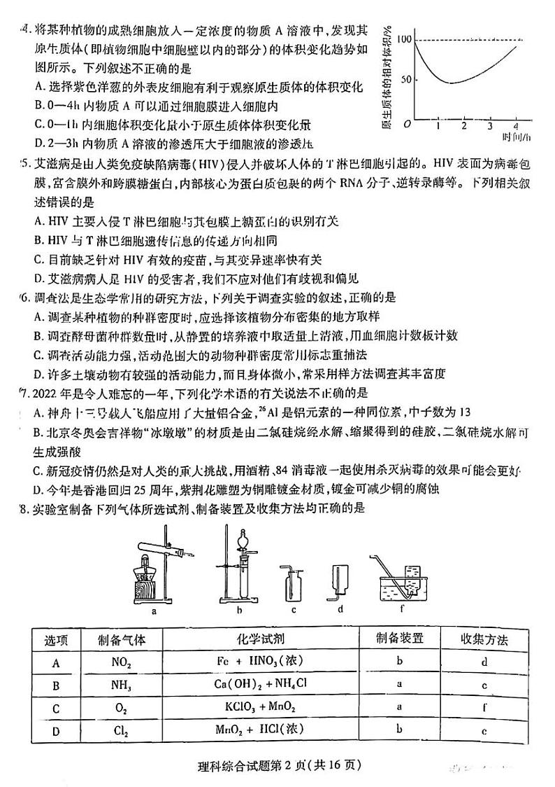 2022届东北三省三校高三第四次模拟联考理综试题及答案第2页