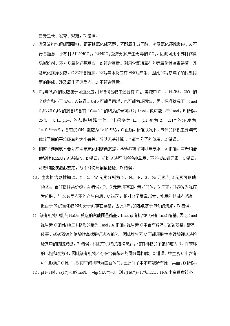 云南师大附中2022届高考适应性月考卷（十）理综 -答案第2页