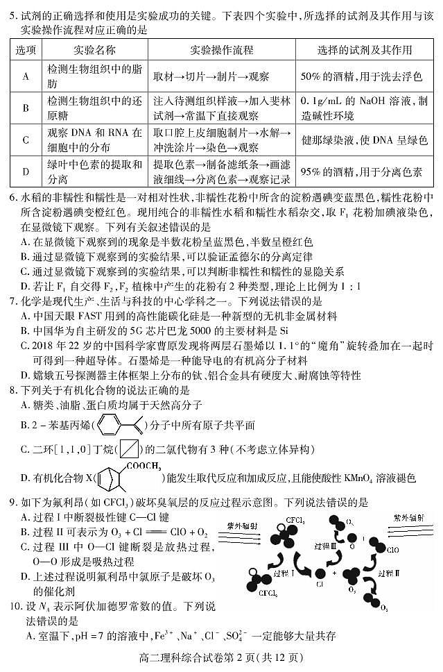 2022内江高三上学期7月零模试题理科综合试题PDF版含答案第2页
