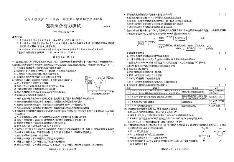 2019届湖北省际名校联盟高三上学期期末考试理综试卷（PDF版）第1页