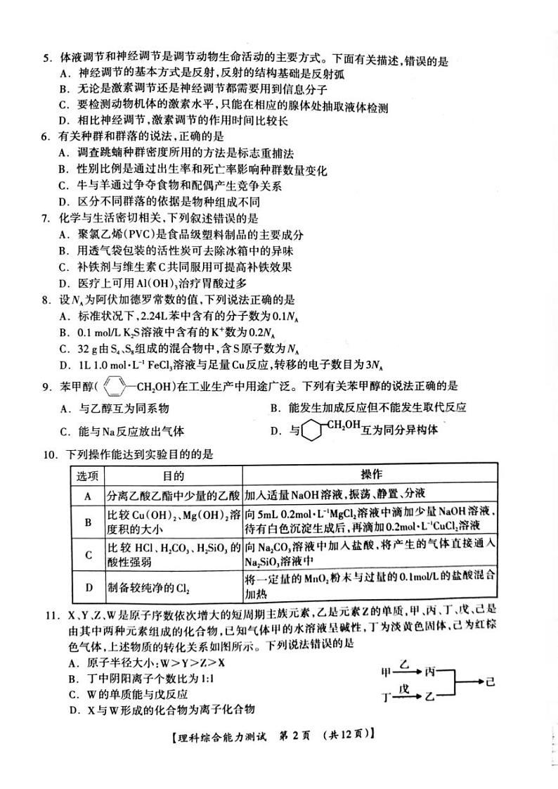 2022届广西桂林、河池、来宾、北海、崇左市高考联合模拟考试（5月）理科综合试卷（PDF版含答案）02