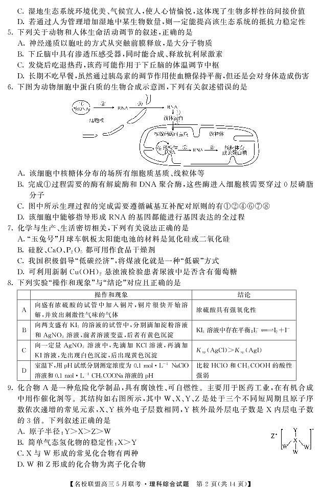名校联盟高三5月联考-理科综合第2页