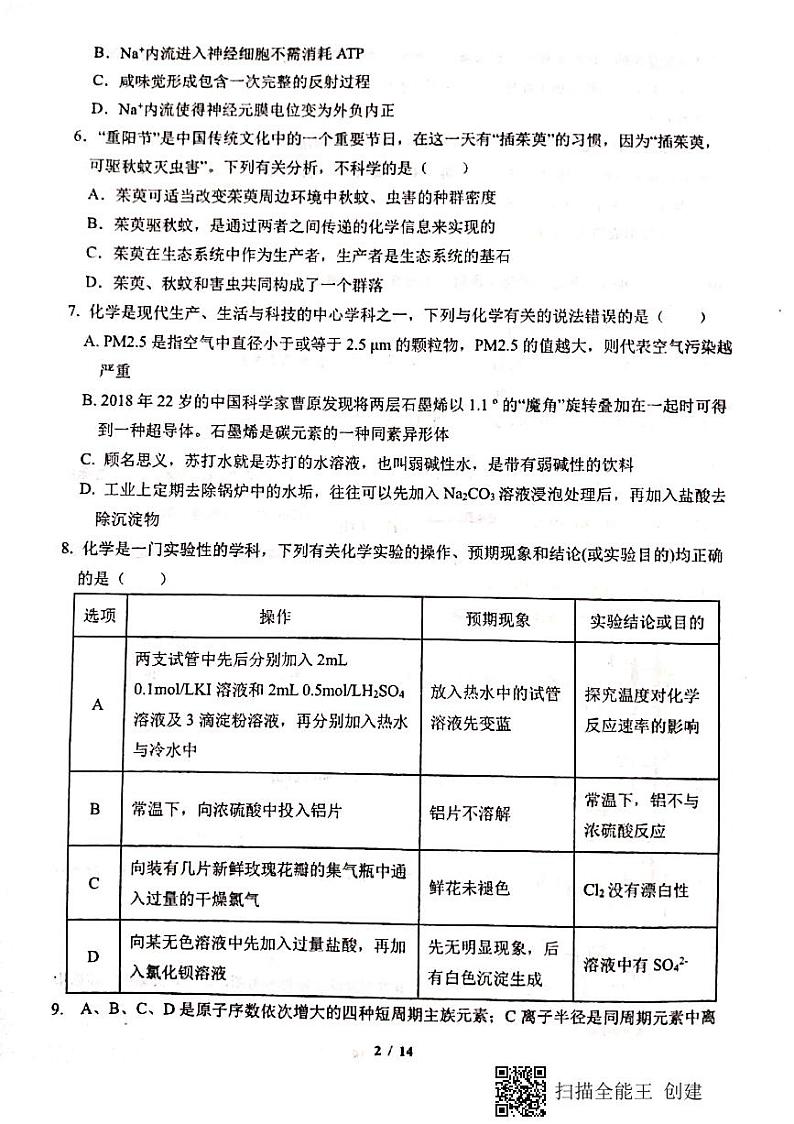 2021天水一中高三下学期第十次模拟考试理科综合试题扫描版含答案第2页