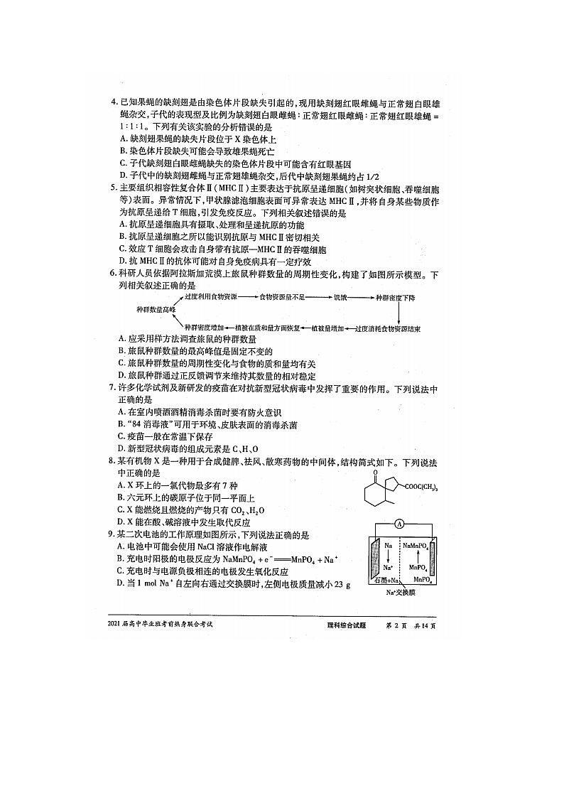 汤阴县五一中学2021届高三高中毕业班考前热身联合考试理综试卷（扫描版）第2页