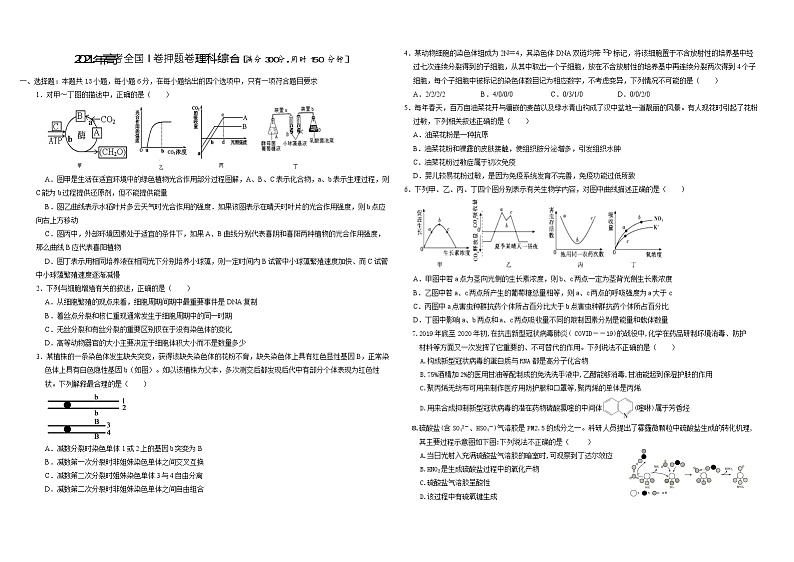 2021届山西省晋中市新一双语学校高考模拟理科综合试题第1页