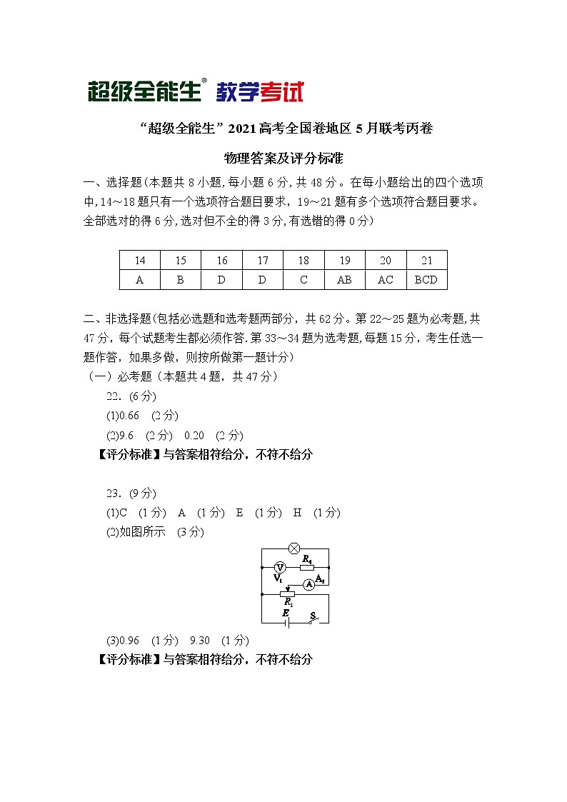 2021“超级全能生”高三全国卷地区5月联考试题（丙卷）理科综合PDF版含解析01