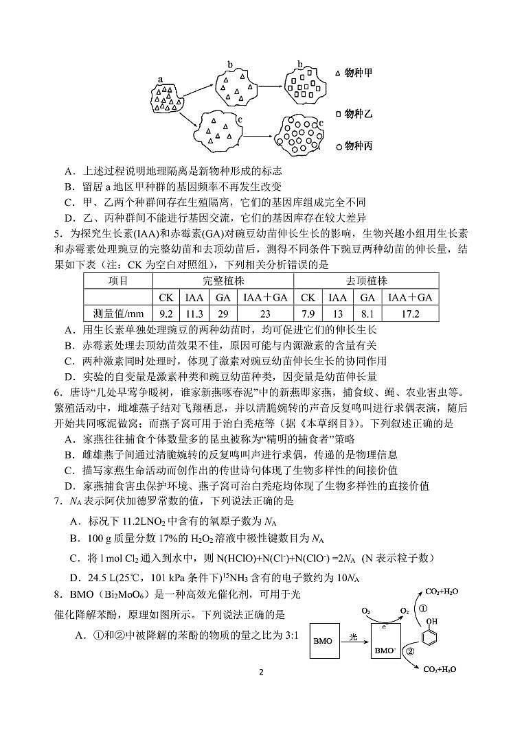2021宝鸡千阳中学高三下学期第八次适应性考试（4月份）理综试题PDF版含答案02