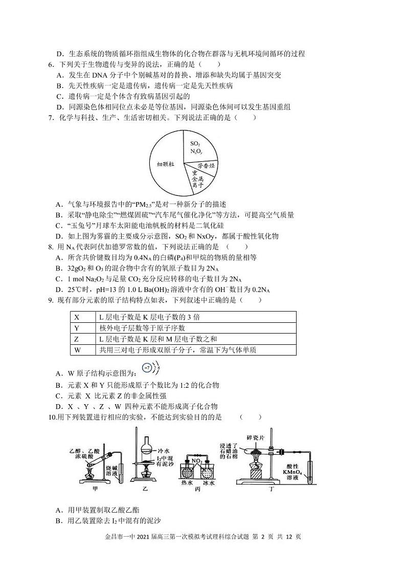 2021金昌一中高三下学期高考一模考试理科综合试题PDF版含答案02