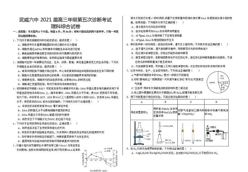 2021武威六中高三下学期第五次诊断考试理科综合试题含答案第1页