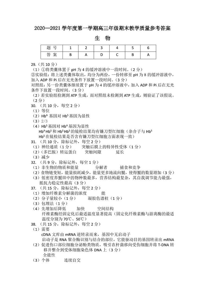 2021包头高三上学期期末考试理科综合试题扫描版含答案01